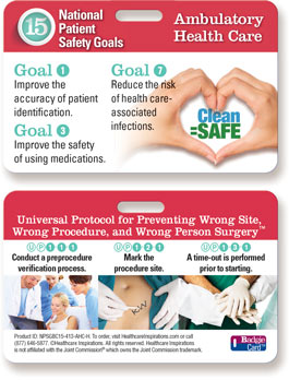 2015 National Patient Safety Goal Badgie Card for Ambulatory Care