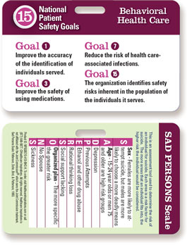 2015 National Patient Safety Goal Badgie Card for Behavioral Health